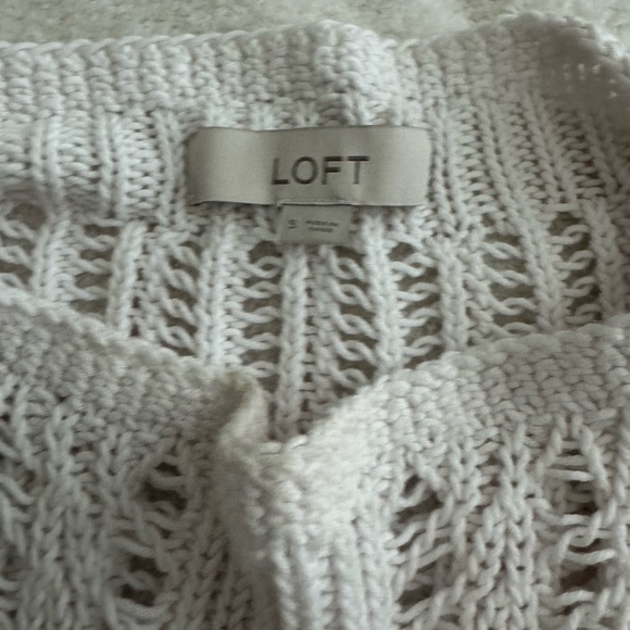 LOFT White Crew Neck Sweater with Textured Knit - Picture 2 of 2